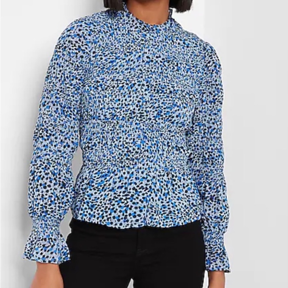 NWT EXPRESS Leopard Print Smocked Balloon
Sleeve Peplum Top size XS